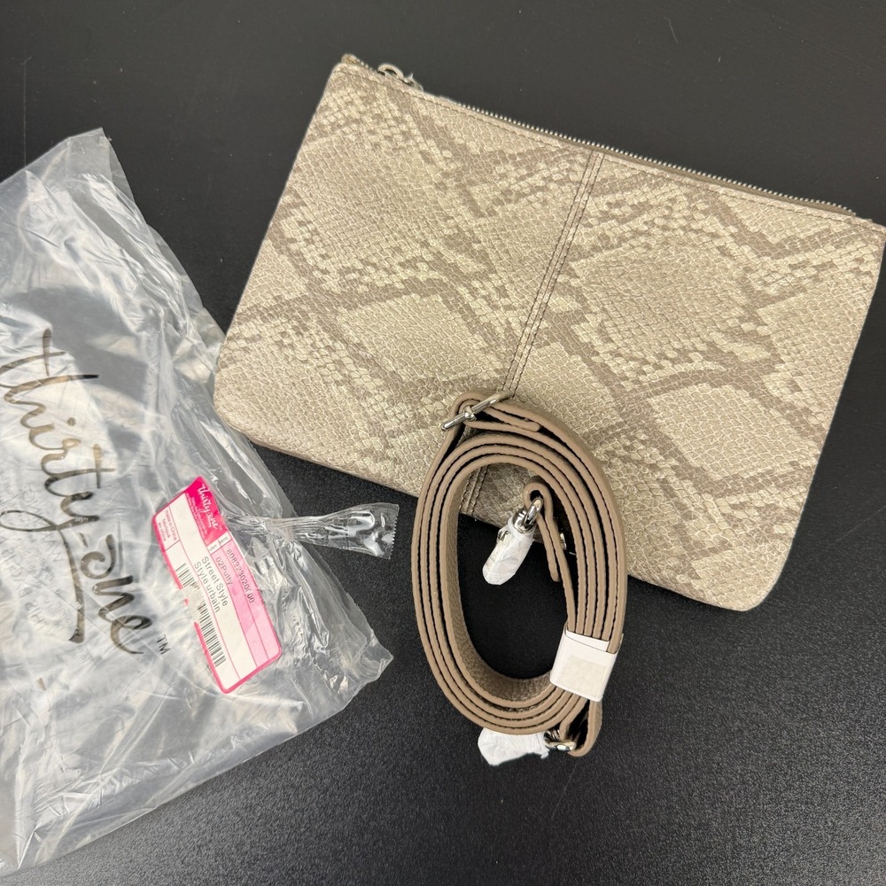 Thirty-One Street Style Crossbody Bag Women Putty Snakeskin Faux Leather Top-Zip
